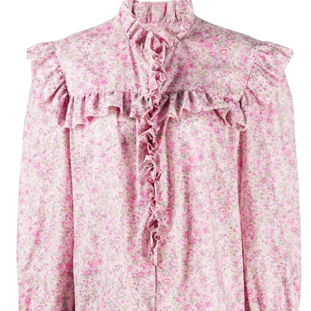 Philosophy Pink Liberty Floral Ruffle Shirt Preppy Size 0